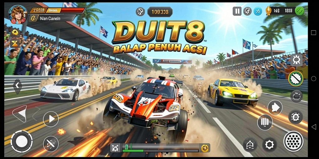 Screenshot gameplay balap di DUIT8 yang menegangkan.