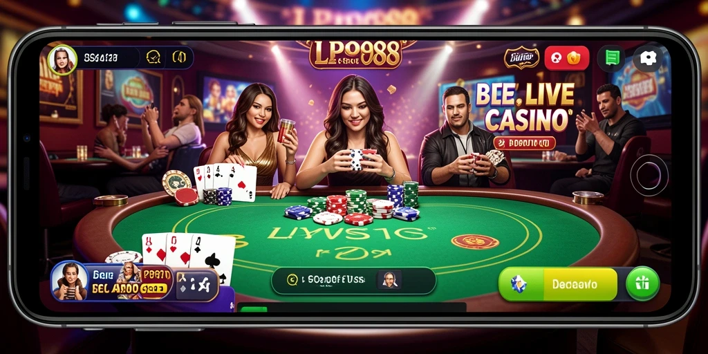 Tampilan gameplay LPO88 dengan dealer langsung dan suasana kasino yang nyata.
