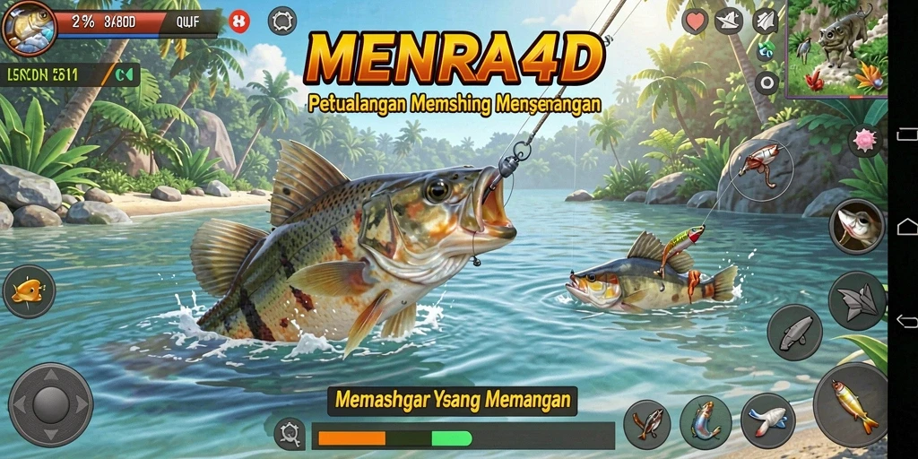 Screenshot gameplay MENARA4D menampilkan keindahan memancing di laut.